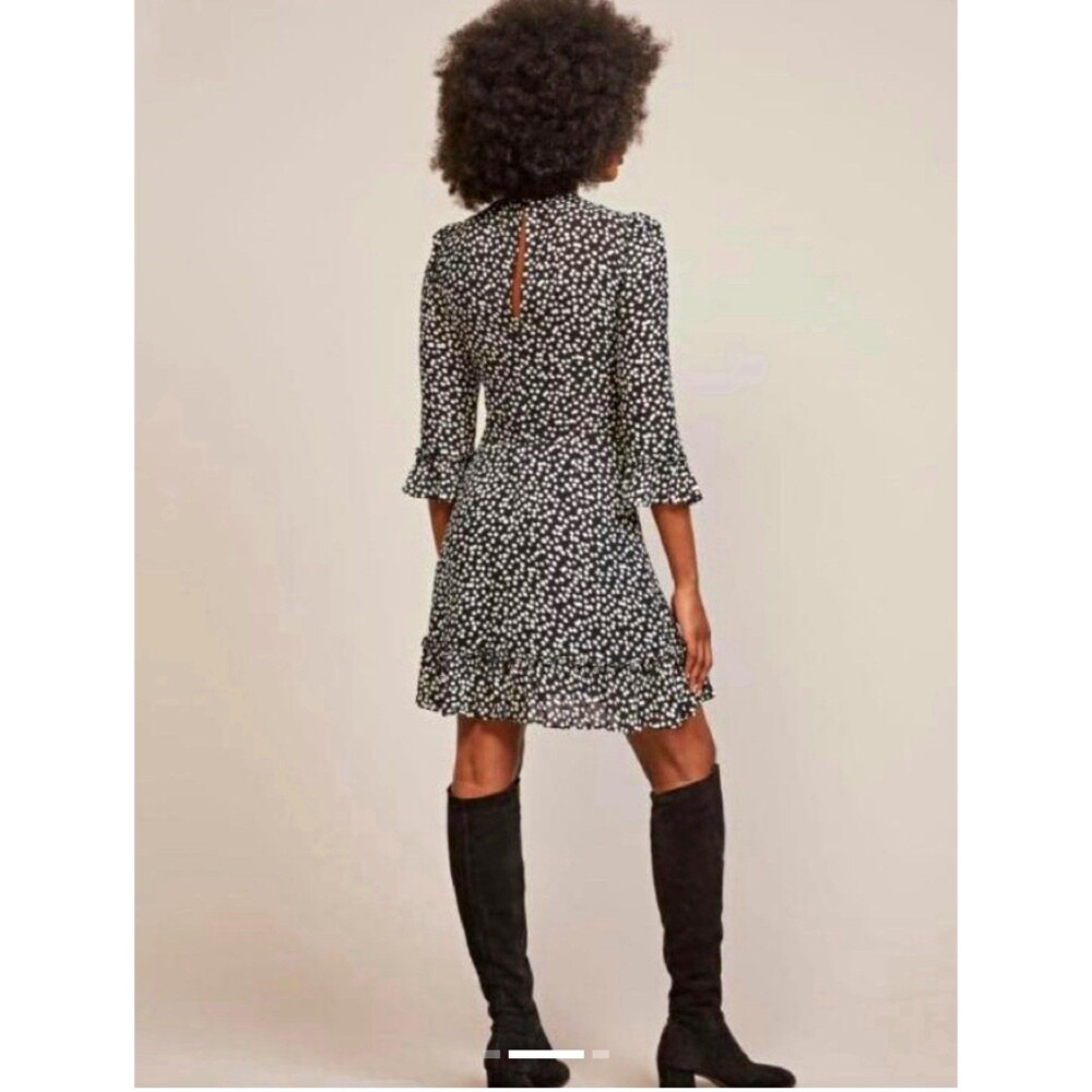 Reformation Doutzen Polka Dot Ruffle Hem Mini Dress Black White Size 0